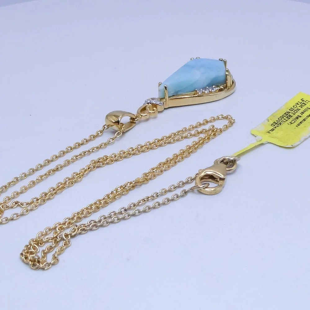 D'Joy Gold Over Sterling Silver 925 Blue Larimar Zircon Pendant Necklace 20in